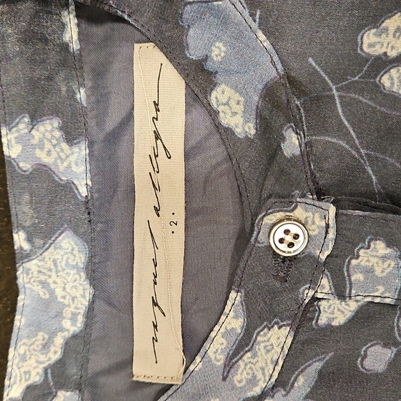 đź’•RAQUEL ALLEGRAđź’• Peasant Tiered Dress ~100% Silk Navy Blue Print Medium - Picture 15 of 16